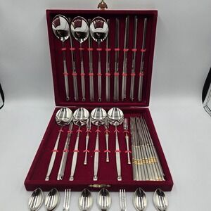 Kitchen Line Black Pearl 18/10 Stainless Spoons, Chop Sticks 31 Pc Set W/ Case